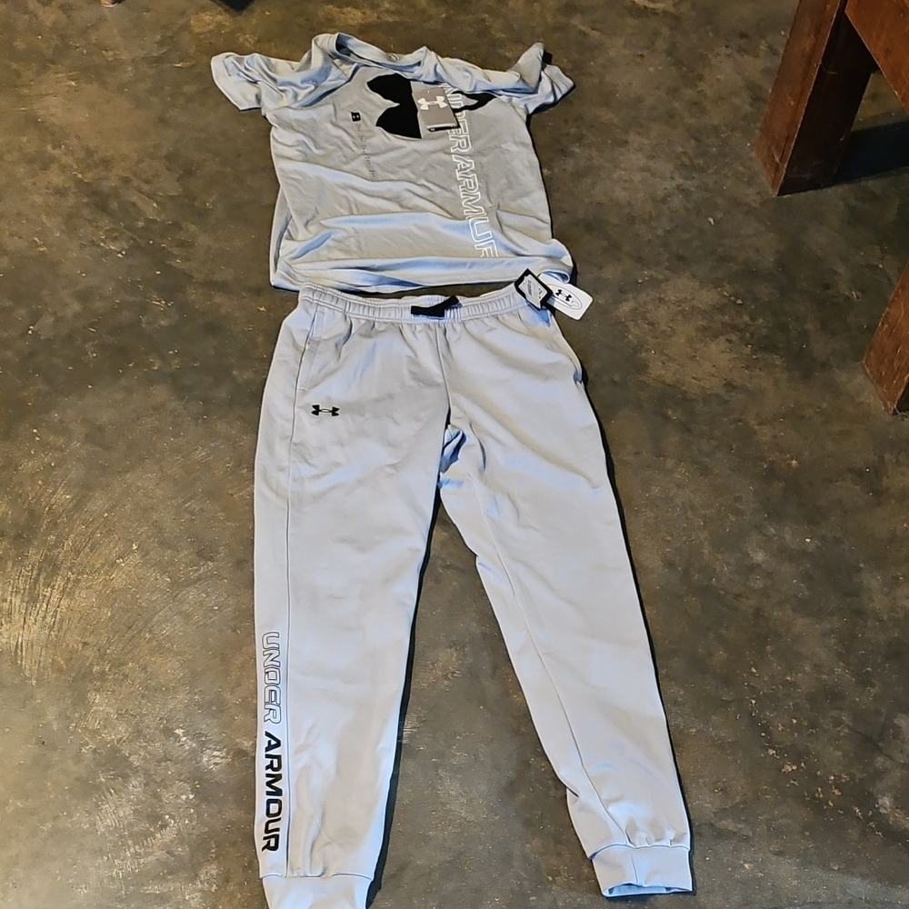 Set New W Tags UNDER ARMOUR Brawler 2.0 TPR Pant + Tech Split Logo Shirt Youth L